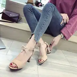 2018夏季新款女凉鞋韩版甜美淑女高跟鞋粗跟一字扣带蝴蝶结