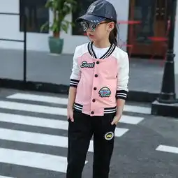 亲子装2017春秋季新款女童拼色卡通棒球服套装中大童运动两件套