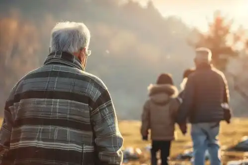 看夕阳的老人背影摄影图下载至来源处