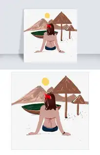 沙滩美女背影手绘插画图片素材psb格式下载动漫人物大全
