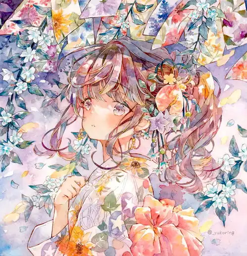 水彩风格的二次元少女插画,完全不同的感官体验