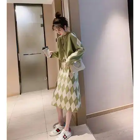 启言慵懒风针织衫毛线套装裙2019年新款秋冬毛衣班群两件套女装小香风