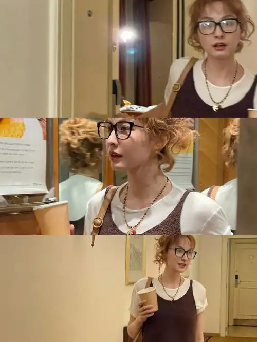 吴昕染金发烫卷毛可爱俏皮短发戴黑框眼镜似少女