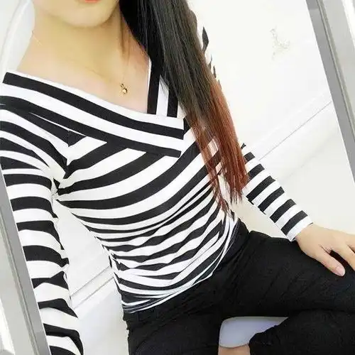 秋季条纹v领上衣女学生秋打底衫长袖2020春秋新款韩版百搭修身t恤