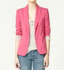 zara夏秋季款女装韩版糖果色长袖小西服中长款修身垫肩西装外套
