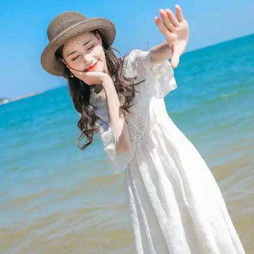 度假长裙沙滩裙女夏2020新款雪纺连衣裙海边裙