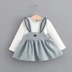 依莱酷婴幼儿女童连衣裙秋季韩版新款卡通长耳朵兔假两件宝宝背带裙子浅蓝色100cm蜜芽,中国领先的进口母婴限时特卖商城