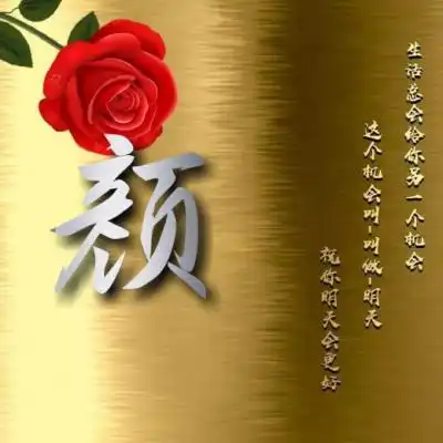 励志姓氏头像,红色玫瑰花金色背景主题