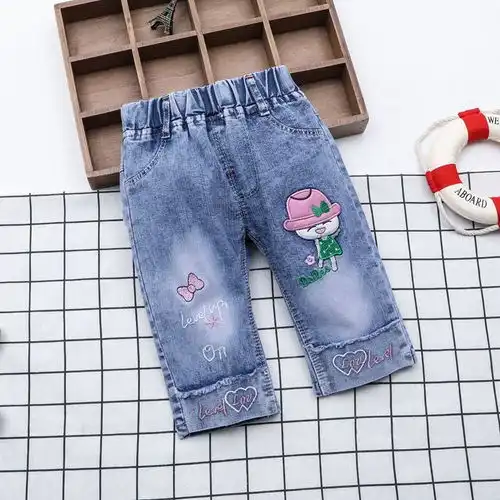 2020新款中小女童牛仔裤韩版卡通中裤七分女孩夏薄款潮版宝宝裤子