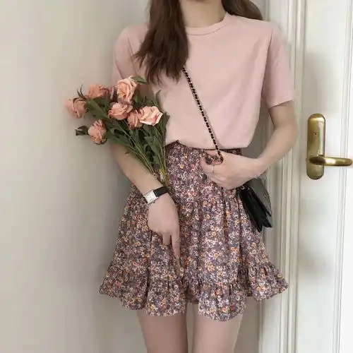 碎花半身裙女百褶裙2020新款高腰显瘦a字裙蓬蓬裙ins超火的短裙子