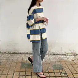 实拍纯棉超火cec彩虹条纹短袖t恤女学生ins原宿风半袖中长款p42中纺服饰v10四季星座网