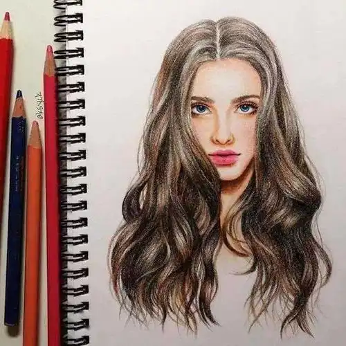 手绘黑白头像女彩铅