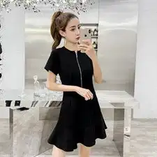 欧洲站2020新款女装慵懒风显瘦荷叶边imi赫本小黑裙黑色连衣裙