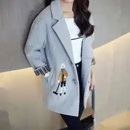 秋冬季茧型韩版毛呢外套女中长款修身加厚韩国刺绣呢子大衣女装冬