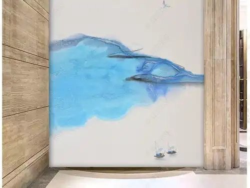 极美雅致新中式现代油画风景艺术玄关图片素材效果图下载
