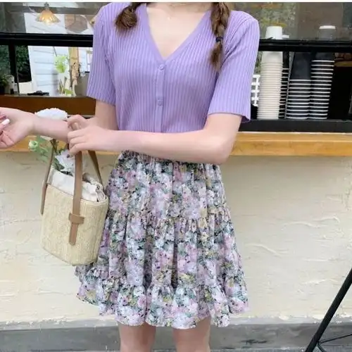 碎花半身裙女百褶裙2020新款高腰显瘦a字裙蓬蓬裙ins超火的短裙子