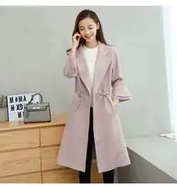 乡情浓修身毛呢外套女韩版纯色中长款呢大衣秋冬新款长袖翻领女装