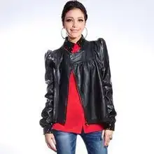 2012秋装新品欧美风大版帅气立领蕾丝拼接皮衣机车耸肩女式外套