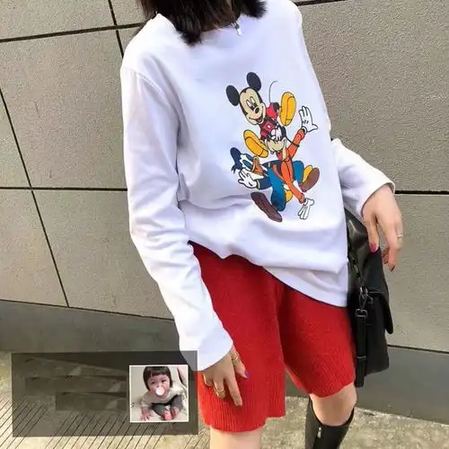 纯棉2020早春新款长袖t恤女宽松韩版白色简约百内搭米奇老鼠上衣