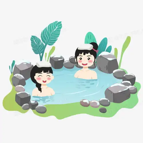 卡通日本头像女孩泡温泉