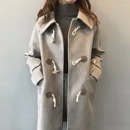 施悦名2019冬季新款毛呢大衣女韩版宽松加厚牛角扣外套a