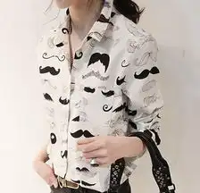 包邮2014春装新款复古文艺印花小清新仿牛仔衬衫棉胡子衬衣女