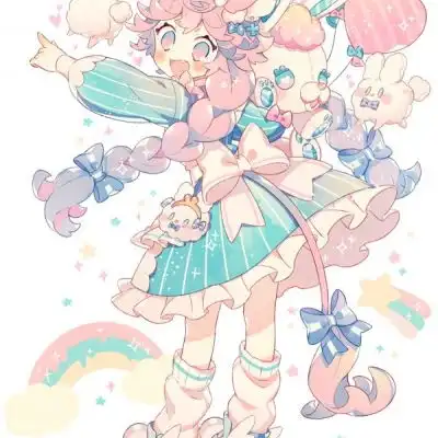 一组可爱卡通少女二次元人物插画