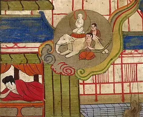 敦煌藏经洞唐代绢画乘象入胎图