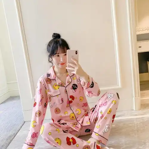 牛奶丝韩版宽松ins风甜美可爱卡通长袖家居服