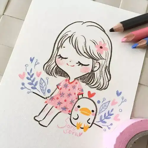 100张可爱小女孩彩铅简笔画,萌爆的小清新,千万不能错过