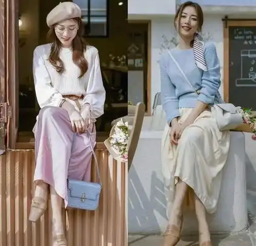 春季女人好衣品的穿搭示范,不妨尝试中低跟鞋半身裙,美极了