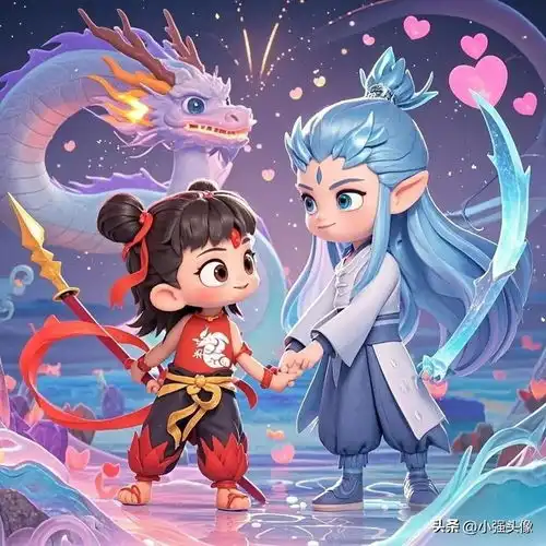 动漫头像哪吒敖丙q版cp头像