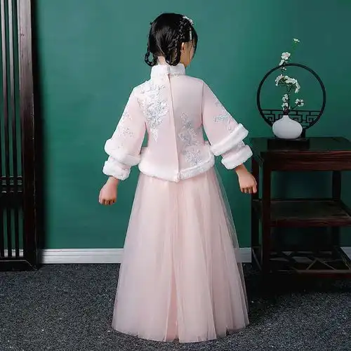 2021年冬新款女童汉服新年装儿童加厚中国风宝宝拜年服古装过年服