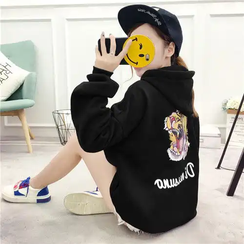 加绒加厚百搭卫衣女韩版学生原宿风宽松ins网红同款长袖上衣女潮