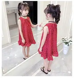 2019韩版童裙女童夏季新品雪纺无袖裙中大童儿童娃娃领波点连衣裙pwy