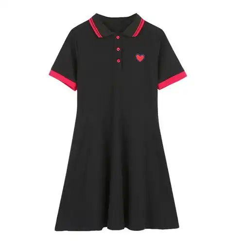 夏季2020学院风韩版潮短袖a字连衣裙女网红ins裙子polo显瘦小黑裙