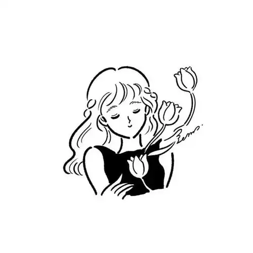 手绘黑白头像女水性笔