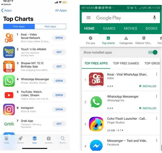 快手海外持续发力kwai荣登马来西亚双榜第一