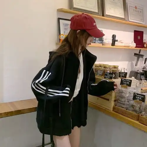 春季外套女韩版宽松学生秋拉链ins原宿连帽长袖上衣开衫大码卫衣